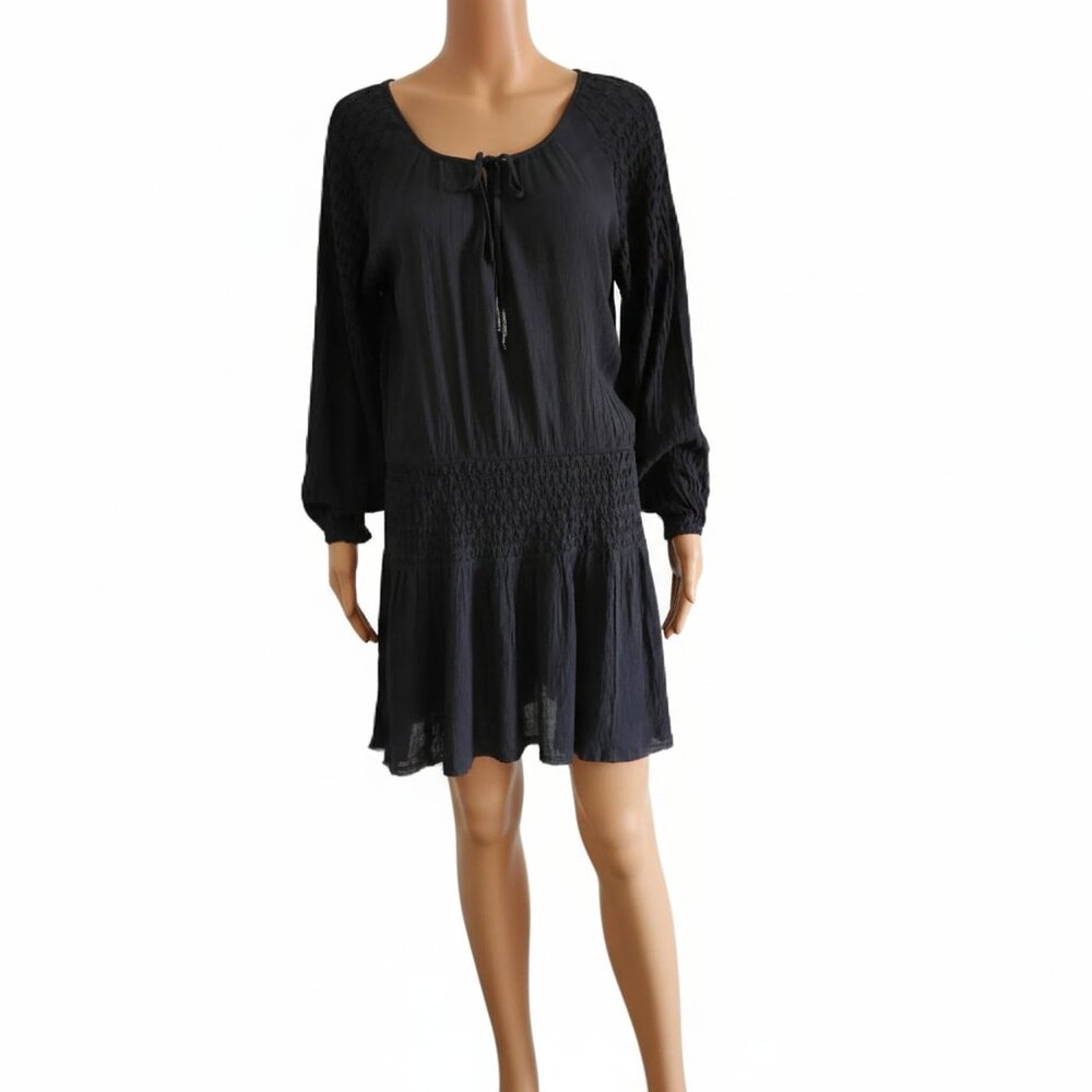 Free People Dress Gauze Boho Long Sleeves Tassel Closure Gray Womens Size XS
